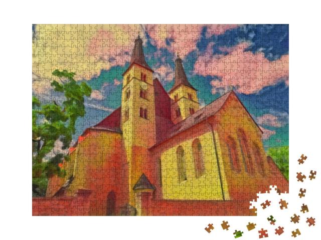 Puzzle 1000 Teile „im Kunst-Stil von Franz Marc - Heiligkreuz Nordhausen Dom in Thüringen, Deutschland“