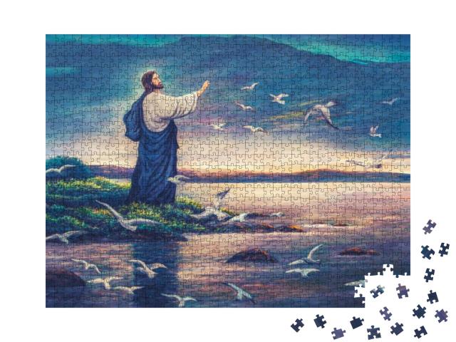 Puzzle 1000 Teile „Ölgemälde: Jesus am Meer“