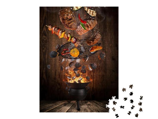 Puzzle 1000 Teile „Kugelgrill mit heißen Briketts und Grillfleisch“