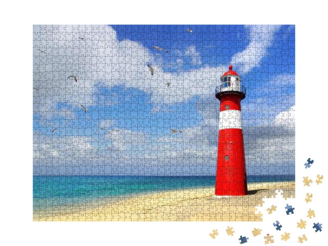 Puzzle 1000 Teile „Wunderschöner Leuchtturm am Strand von Westkapelle, Niederlande“