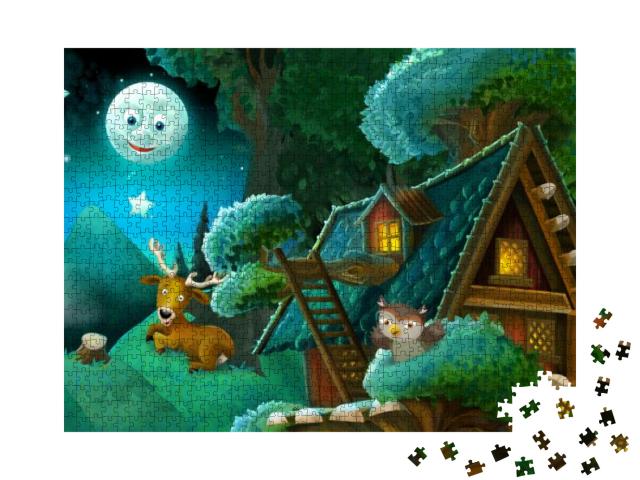 Puzzle 1000 Teile „Märchenhafte Illustration: Tiere im Wald“
