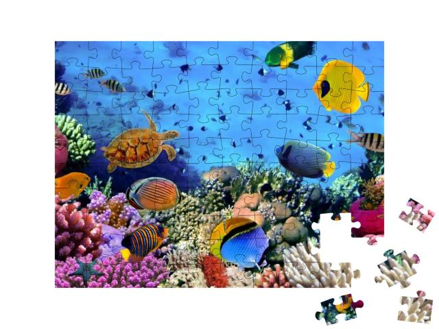 Puzzle 100 Teile „Bunte Unterwasserwelt: Korallenkolonie im Roten Meer, Ägypten“