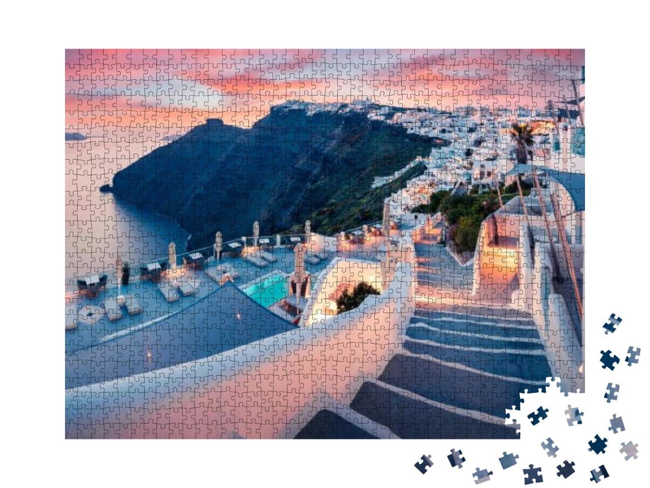 Puzzle 1000 Teile „Abendansicht der Insel Santorin, Frühjahr in Griechenland“