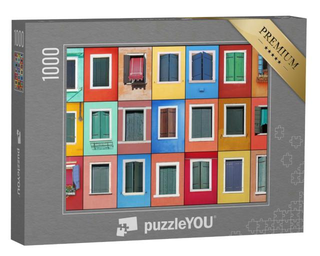 Puzzle 1000 Teile „Collage aus bunten Fenstern in Burano, Venedig, Italien“