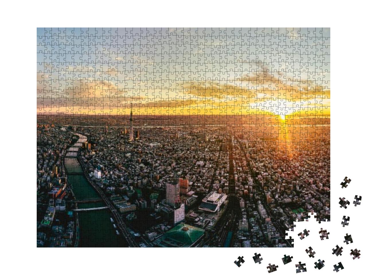 Puzzle 1000 Teile „Vogelperspektive: Tokio in der Morgendämmerung, Japan“