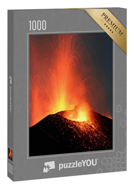 Puzzle 1000 Teile „Ausbruch des Vulkans Stromboli bei Nacht“