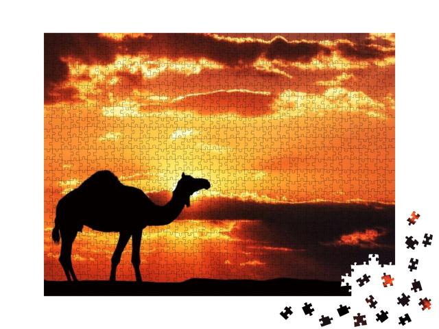 Puzzle 1000 Teile „Illustration: Silhouette eines Kamels in der afrikanischen Landschaft“