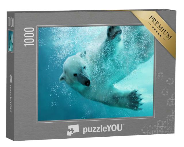 Puzzle 1000 Teile „Eisbär, der unter Wasser angreift“