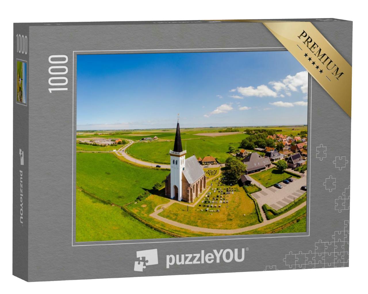 Puzzle 1000 Teile „Weiße Kirche in Den Hoorn auf Texel in den Niederlanden“