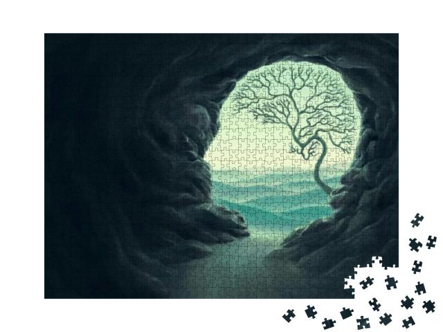 Puzzle 1000 Teile „Surreale Kunst: Der Baum in der Felsöffnung oder das menschliche Gehirn“