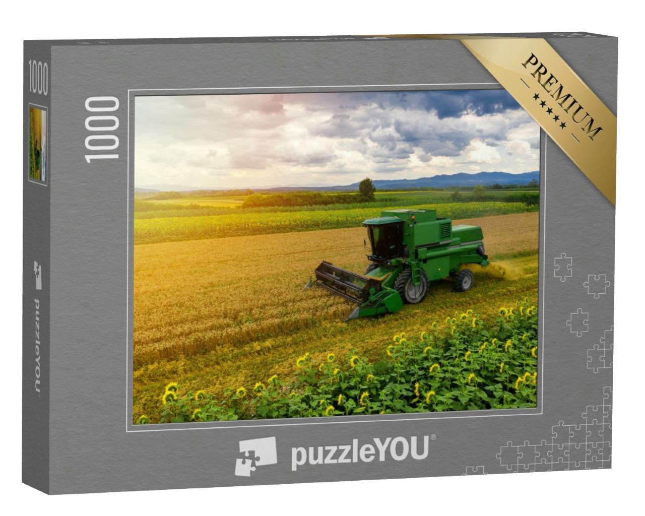 Puzzle 1000 Teile „Mähdrescher bei der Arbeit auf dem Weizenfeld arbeiten, Landwirtschaft“