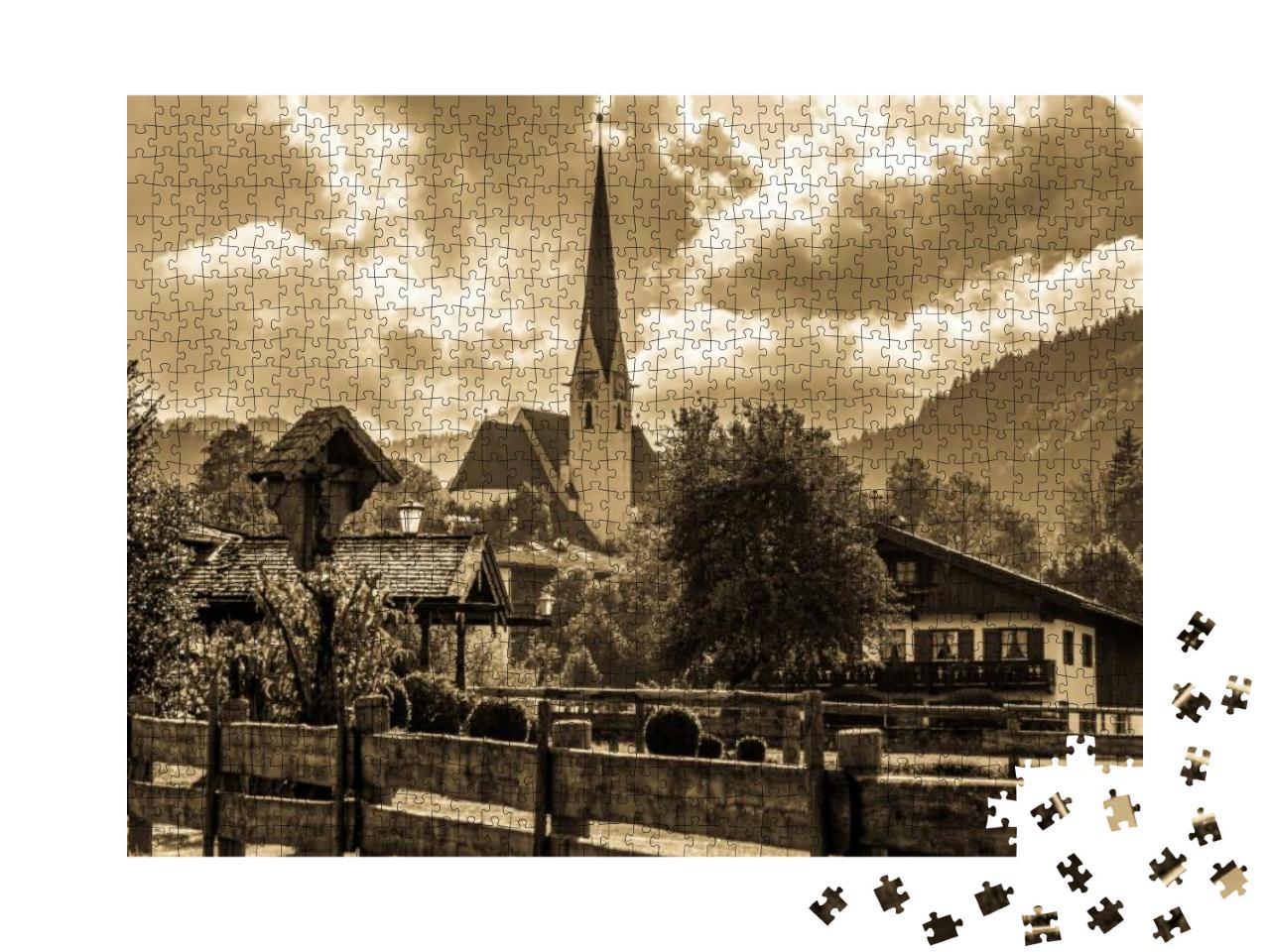 Puzzle 1000 Teile „Blick auf das alte Tegernsee in Bayern“
