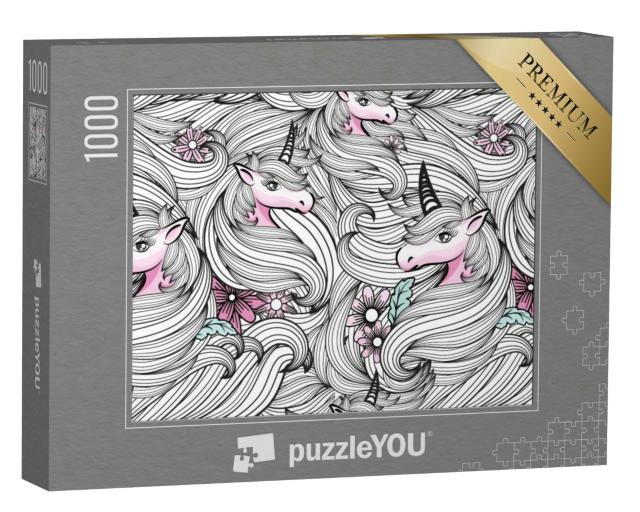 Puzzle 1000 Teile „Fantasy: Einhorn und Regenbogen-Herzen“