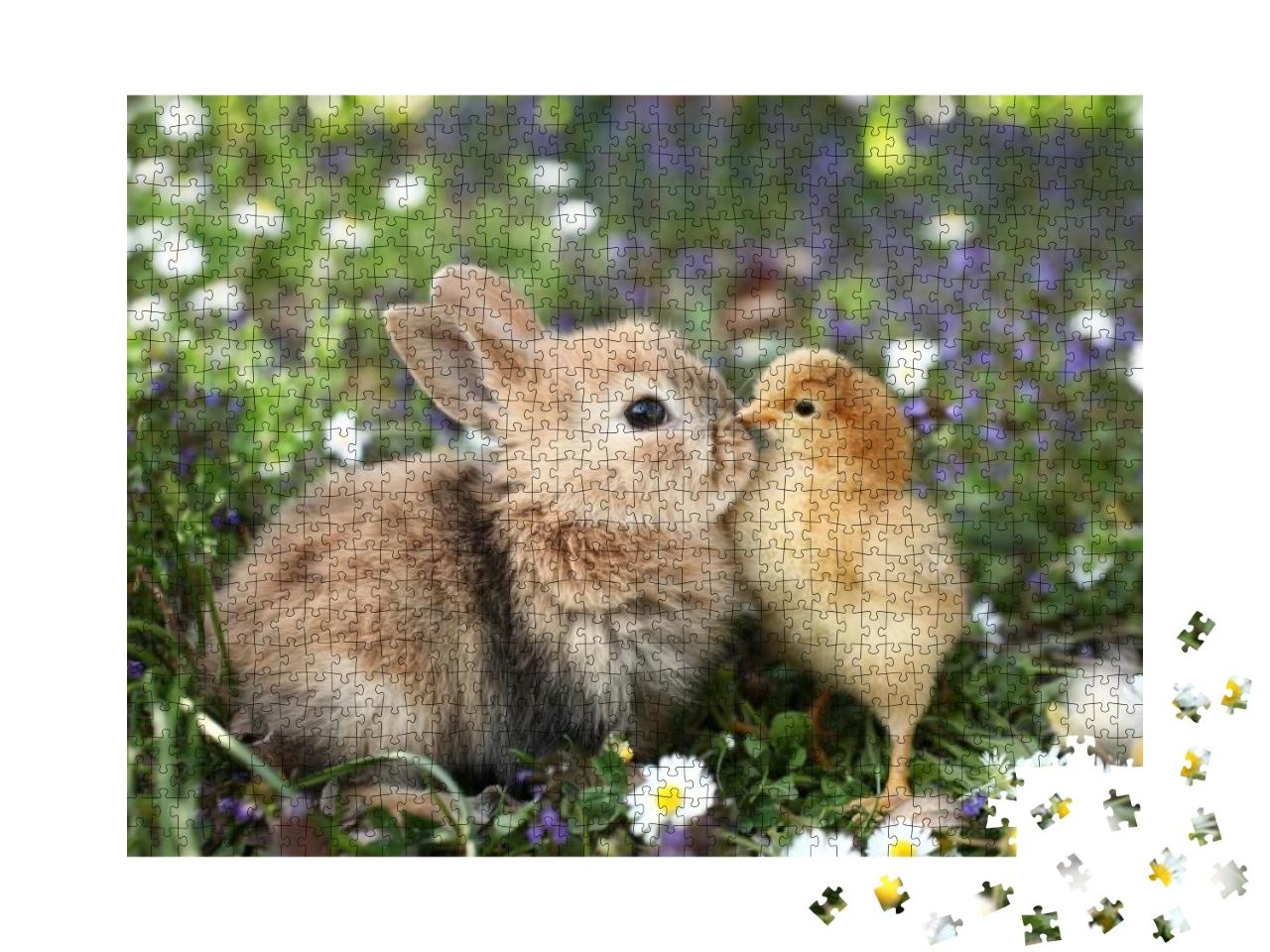 Puzzle 1000 Teile „Beste Freunde: Kleines Kaninchen und Küken“