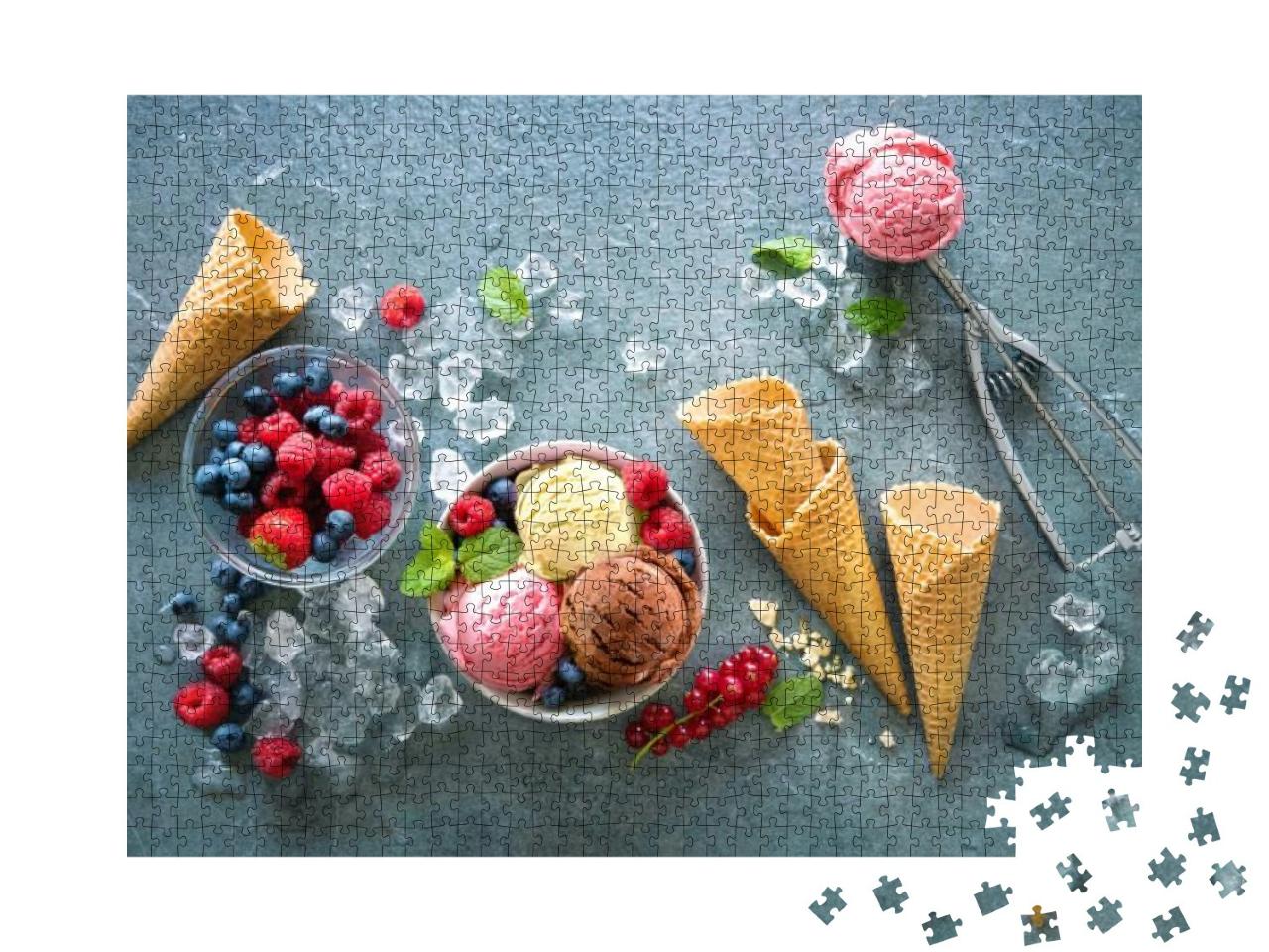 Puzzle 1000 Teile „Köstliches Eis und frische Früchte“