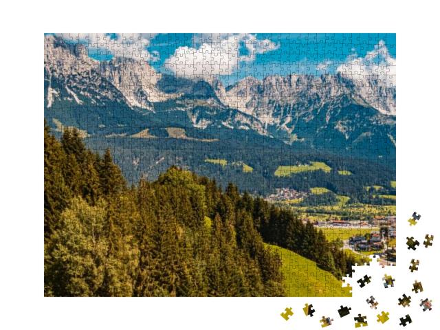 Puzzle 1000 Teile „Hartkaisergipfel über Ellmau am Wilden Kaiser Tirol, Österreich“