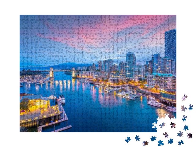 Puzzle 1000 Teile „Schöner Blick auf die Skyline der Innenstadt von Vancouver bei Sonnenuntergang“