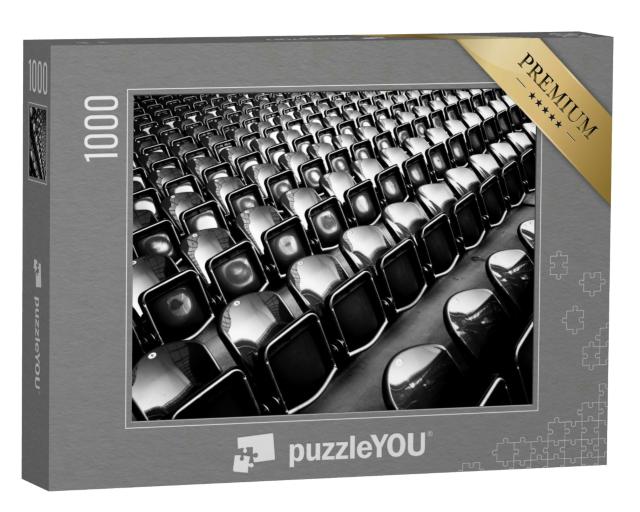 Puzzle 1000 Teile „Sitzreihen in einem Fußballstadion, schwarz-weiß“
