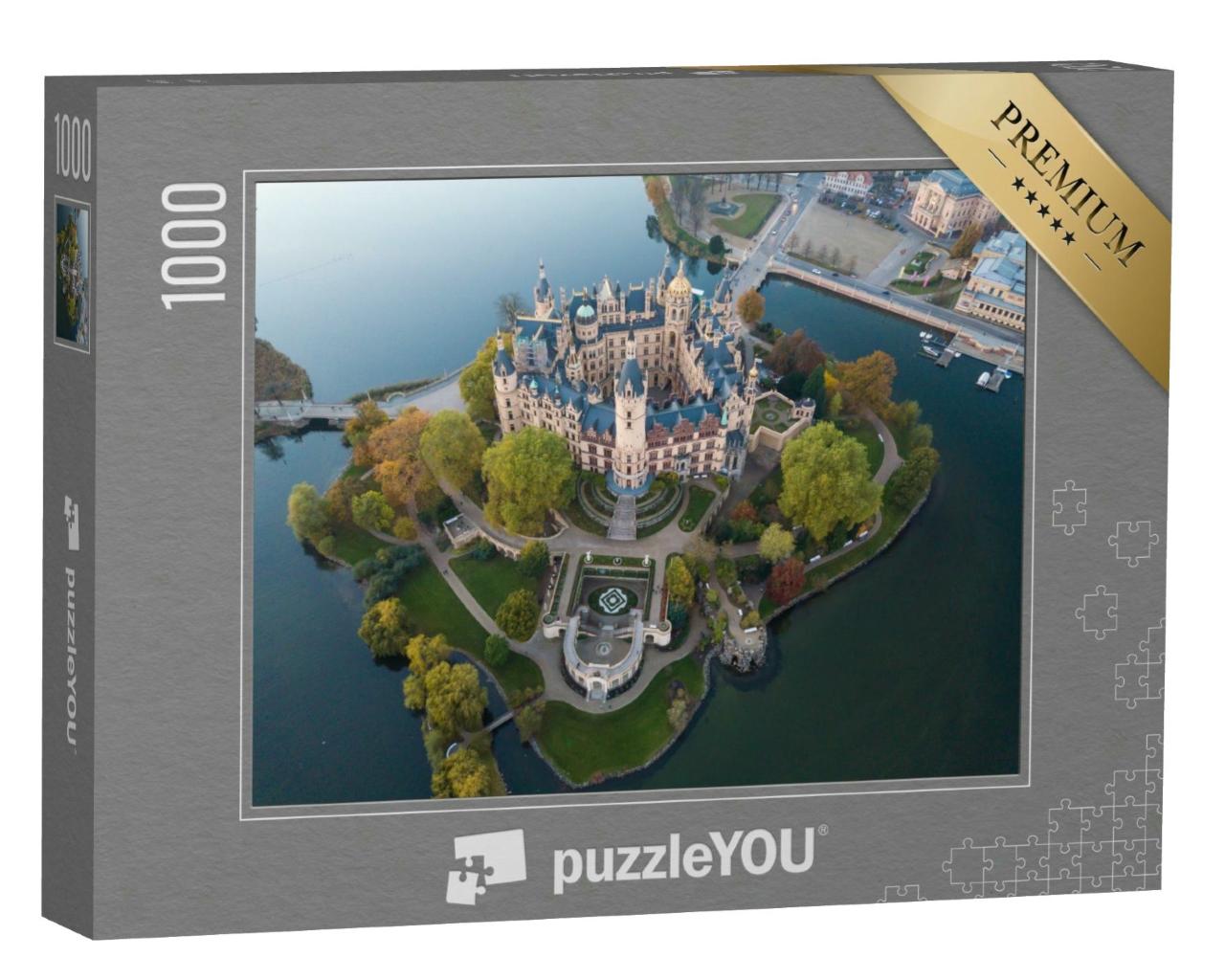 Puzzle 1000 Teile „Schloss Schwerin zur Herbstzeit, Blick aus der Luft“
