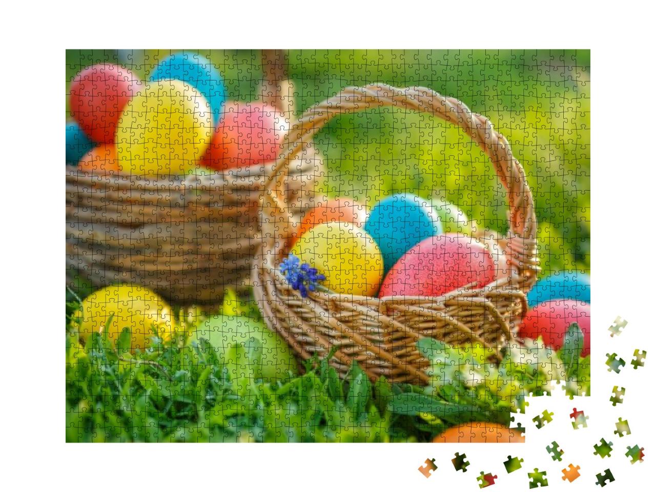 Puzzle 1000 Teile „Frohe Ostern! Bunte Ostereier in Körbchen“