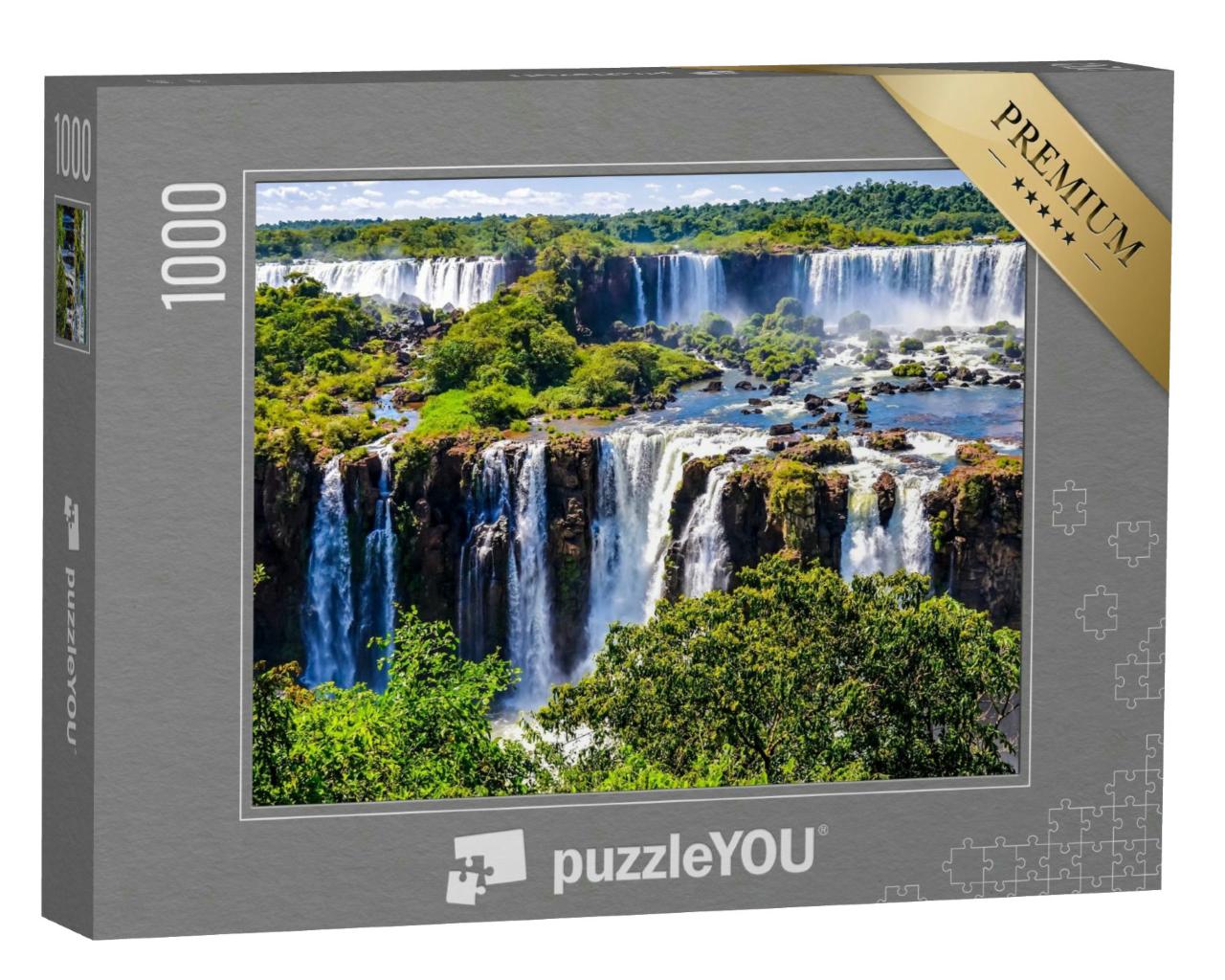 Puzzle 1000 Teile „Wasserfalllandschaft: Gebirge, Wasserfall, Fluss, Flusspanorama“
