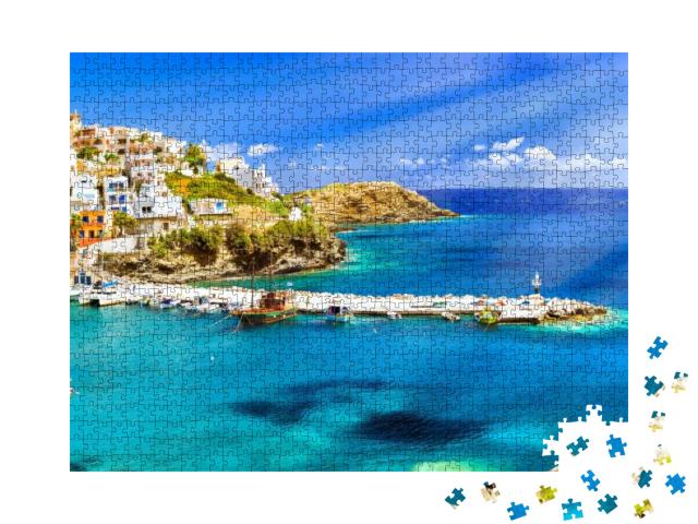 Puzzle 1000 Teile „Hafen mit Marineschiffen, Booten und Leuchtturm, Rethymno, Kreta“