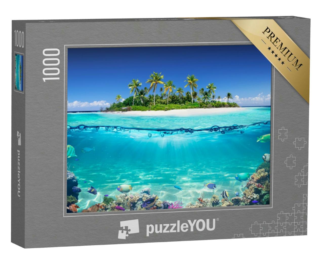 Puzzle 1000 Teile „Tropische Insel und Korallenriff, Ansicht mit Wasserlinie“