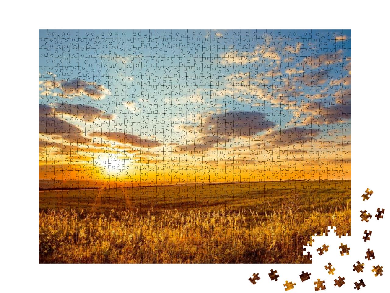Puzzle 1000 Teile „Saratov Region, Russland: Goldene Morgendämmerun über endlosen Feldern“