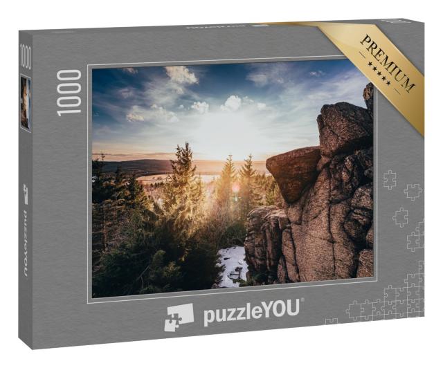 Puzzle 1000 Teile „Abendlicht am Eduardova-Felsen im Erzgebirge, Tschechien“