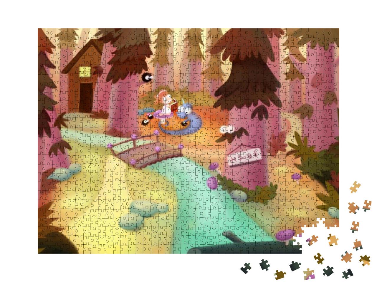 Puzzle 1000 Teile „Illustration für Kinder: Eine märchenhafte Wald-Szene“