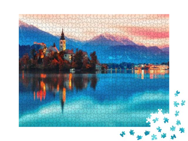 Puzzle 1000 Teile „Romantischer Bled See in Slowenien“