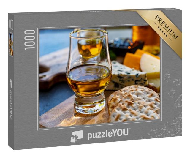Puzzle 1000 Teile „Whiskey-Käse-Paarung, Verkostung von Whiskey und Käse“