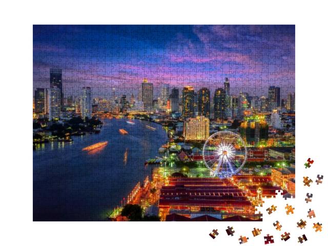 Puzzle 1000 Teile „Stadtbild von Bangkok am Abend“