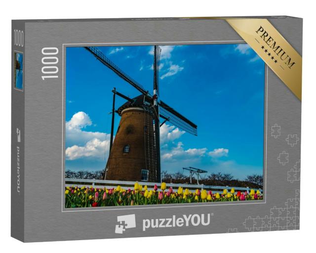 Puzzle 1000 Teile „Tulpe und Windräder in Chiba, Japan“
