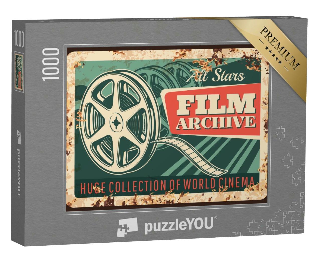 Puzzle 1000 Teile „Kino: Filmarchiv, rostige Metallplatte, alte Filmspule“