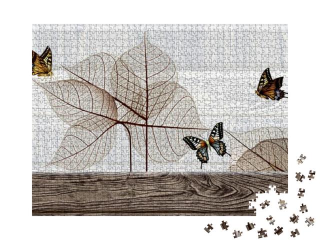 Puzzle 1000 Teile „Kunst in Öl: Blätter und Schmetterlinge“