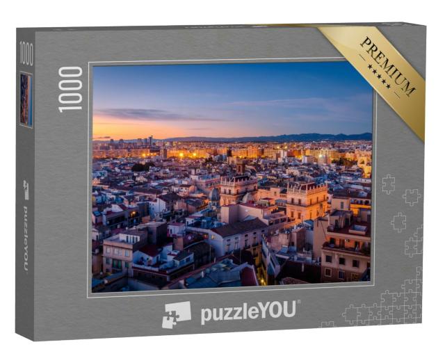 Puzzle 1000 Teile „Sonnenuntergang über dem historischen Zentrum von Valencia“
