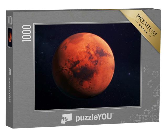 Puzzle 1000 Teile „Mars, der rote Planet, 3D-Rendering mit Oberflächenmerkmalen“