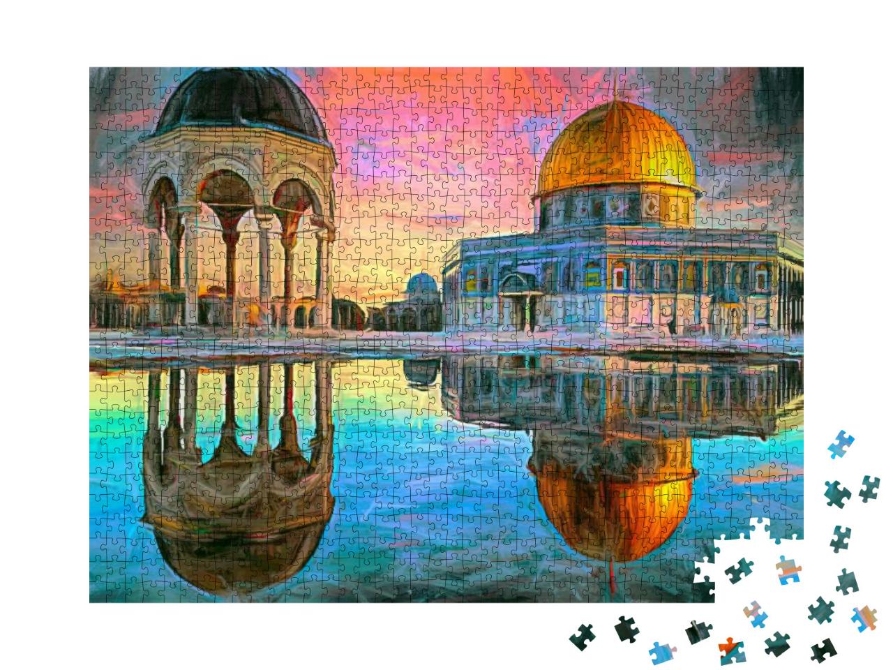 Puzzle 1000 Teile „Gemälde von Jerusalem, Stadt auf dem Tempelberg“