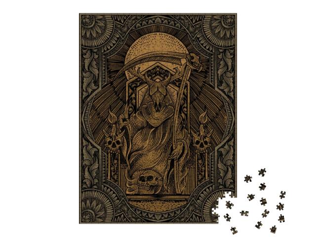 Puzzle 1000 Teile „Illustration: König Satan auf Gothic-Gravur im Ornament Stil“