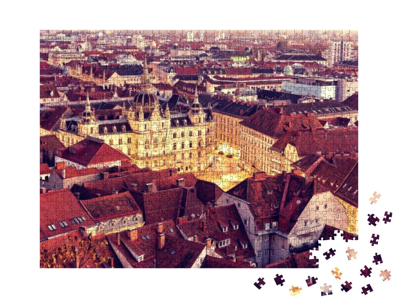 Puzzle 1000 Teile „Graz in Österreich, Luftaufnahme vom Schlossberg“