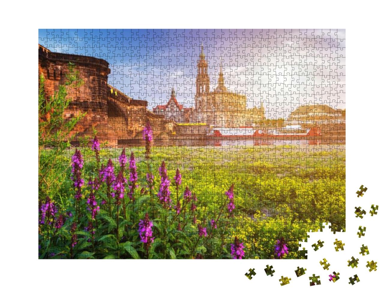 Puzzle 1000 Teile „Dresdner Stadtsilhouette mit Elbe und Augustusbrücke, Deutschland“