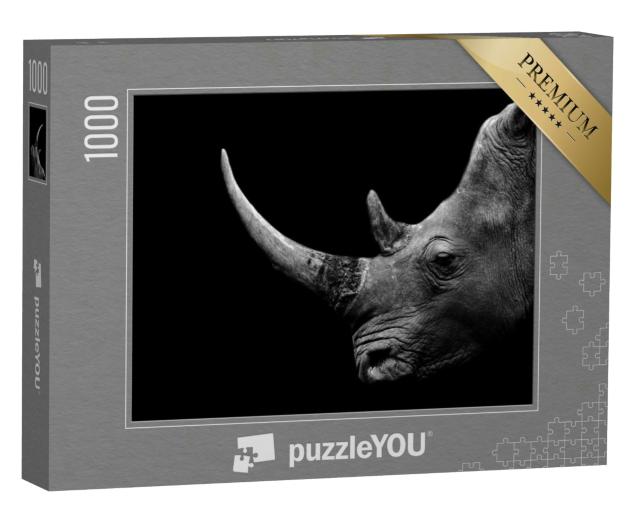 Puzzle 1000 Teile „Nashorn, detaillierte Seitenansicht, schwarz-weiß“