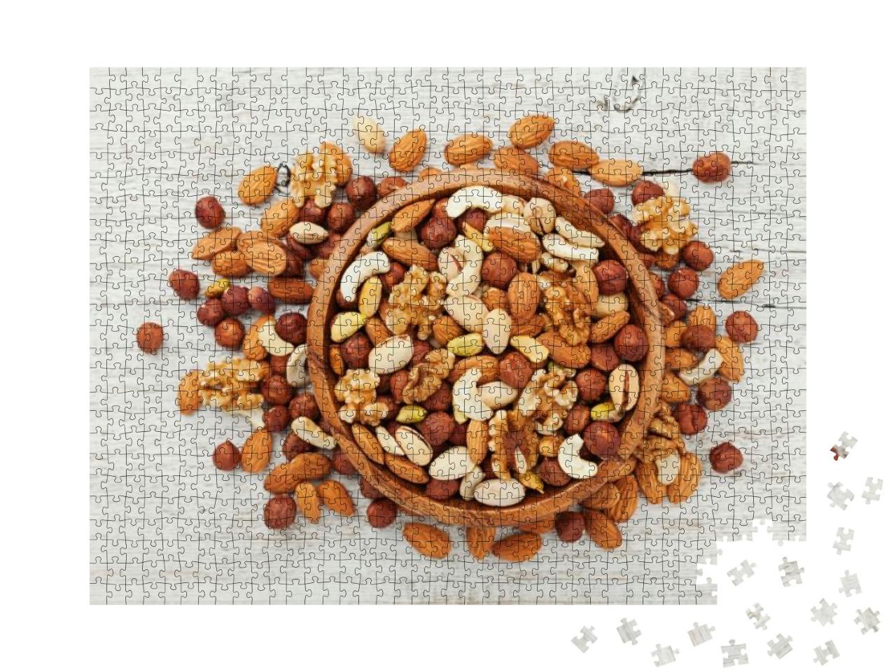 Puzzle 1000 Teile „Gesunder Snack: Holzschale mit gemischten Nüssen“