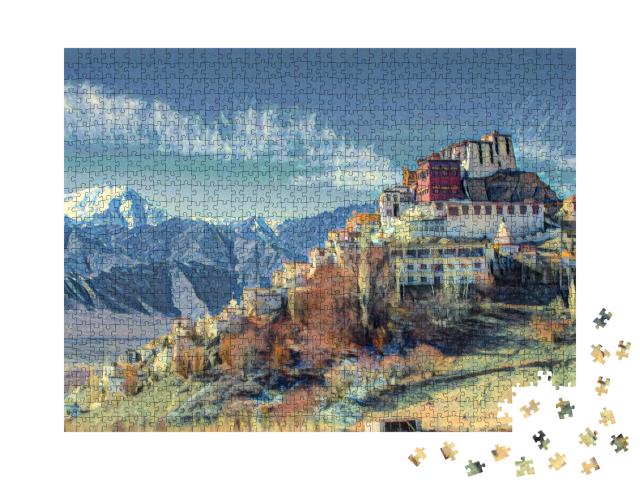 Puzzle 1000 Teile „im Stil von Paul-Cezanne - Thiksey Kloster, Leh-Ladakh Indien - Puzzle-Kollektion Künstler & Gemälde“