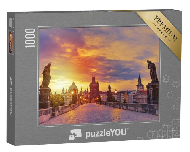 Puzzle 1000 Teile „Blick auf die Karlsbrücke in Prag bei Sonnenuntergang“