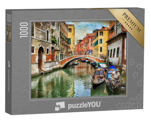 Puzzle 1000 Teile „Künstlerische Malerei: Romantische venezianische Kanäle“