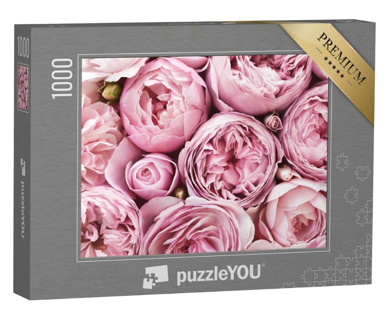 Puzzle 1000 Teile „Dicht gedängte, rosa-samtige Rosenblüten“