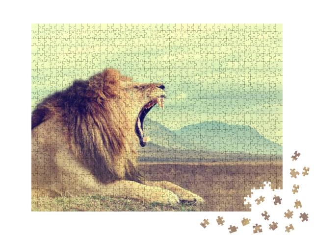 Puzzle 1000 Teile „Afrikanischer Löwe im National Park von Kenia“