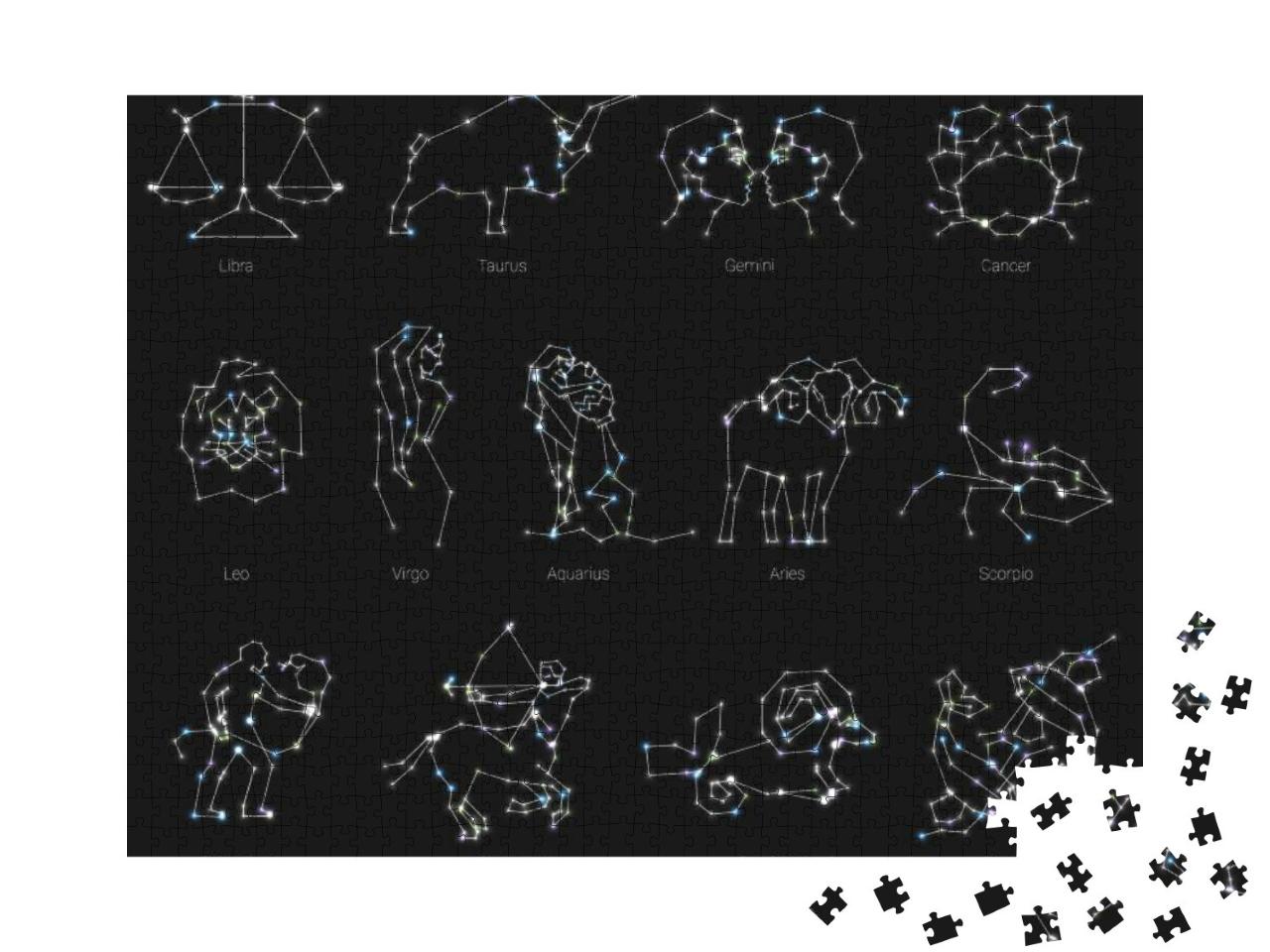 Puzzle 1000 Teile „Horoskop, Tiere des Tierkreises, Formen mit Linien und Sternen“